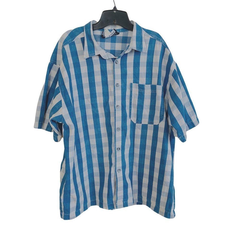 Interstate Mens Button-up Shirt Size XL Striped Blue and White Made in USA